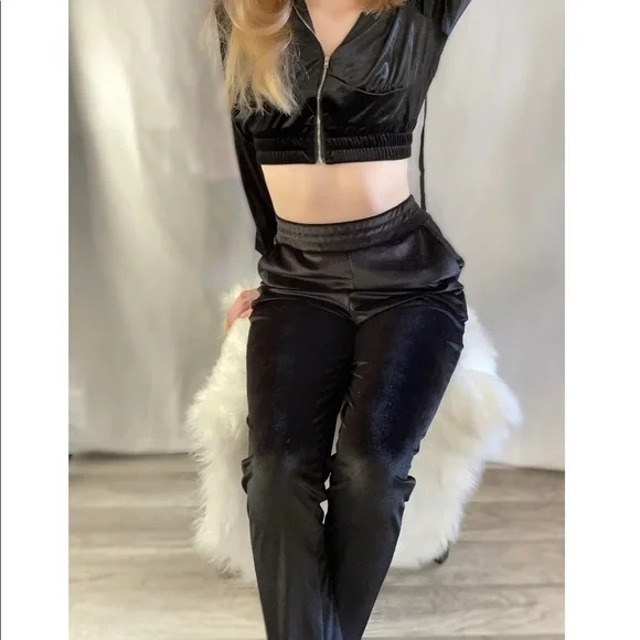 𝅺✨NEW✨ Velour Jacket and Pants Set Black - Picture 2 of 3